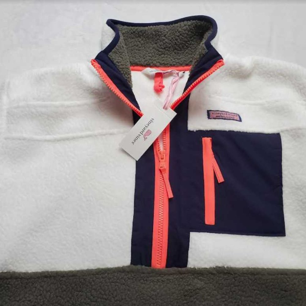 Womens  L  XL Vineyard Vines sherpa color-blocked SuperShep shep shirt sweater - Picture 2 of 10